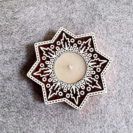 Handcrafted Wooden T Light Set of 5 Decor